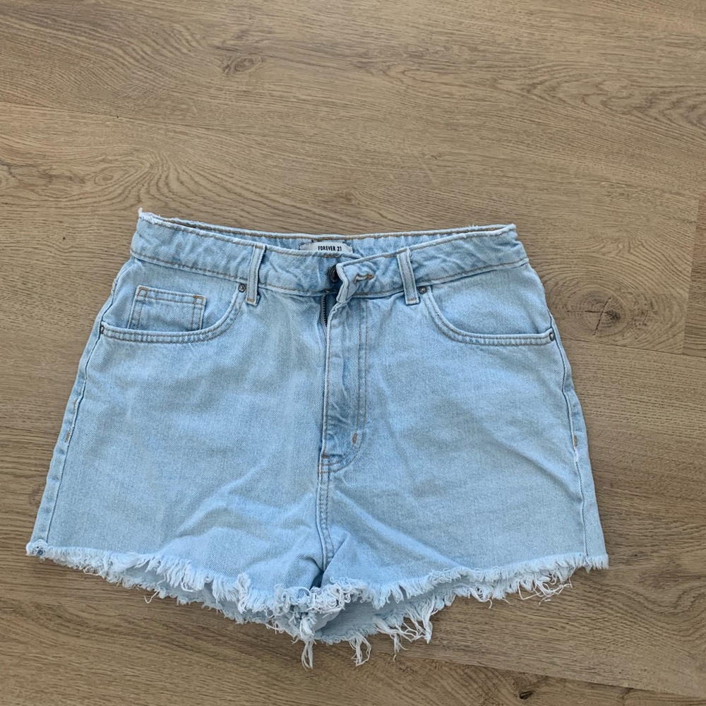 Forever 21 Blue Jean Shorts High-Waisted Frayed